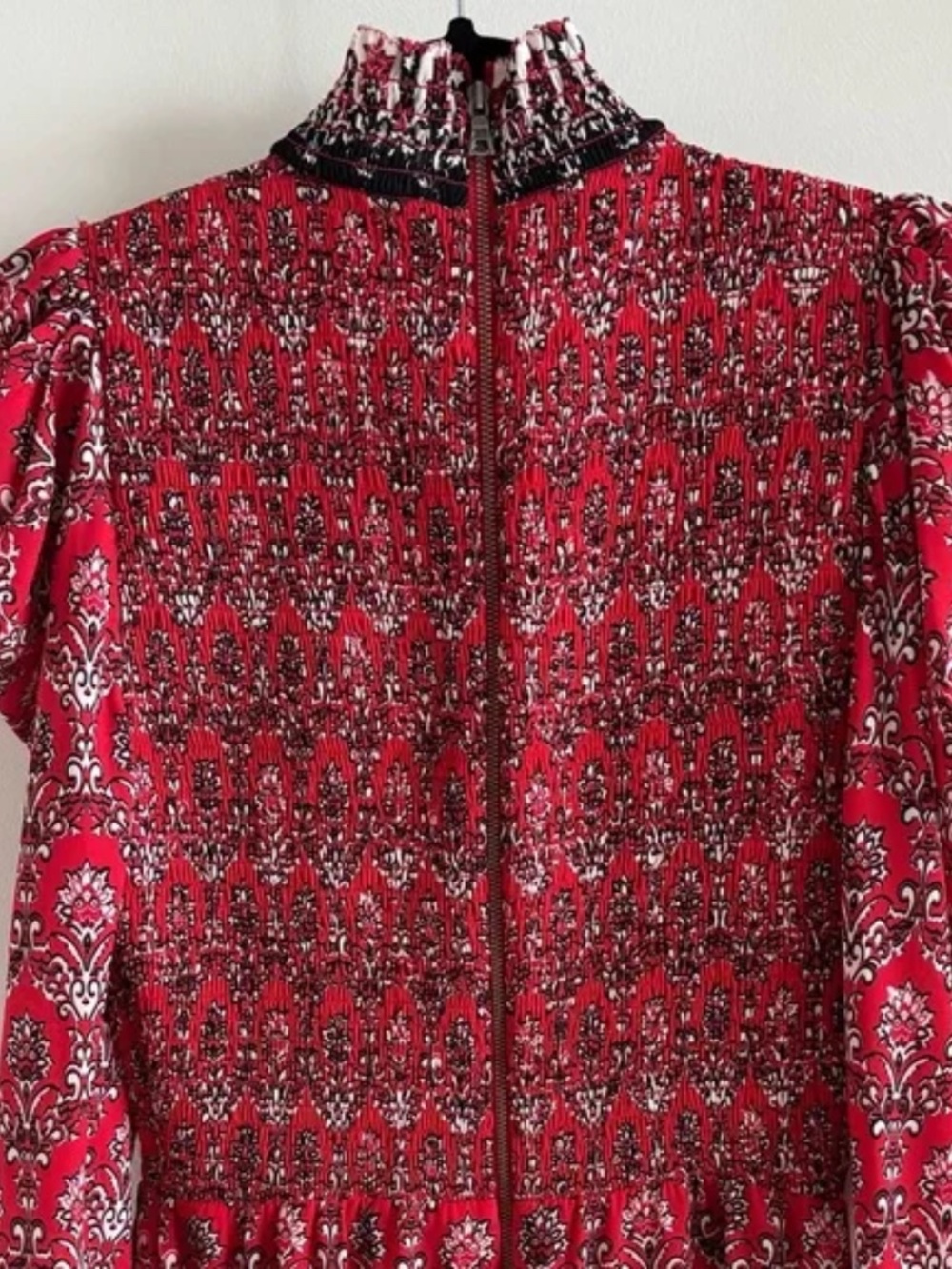 Alice + Olivia | Elvira Smocked Bodice Boho Puff Sleeve Mini Dress 4 - Picture 10 of 14
